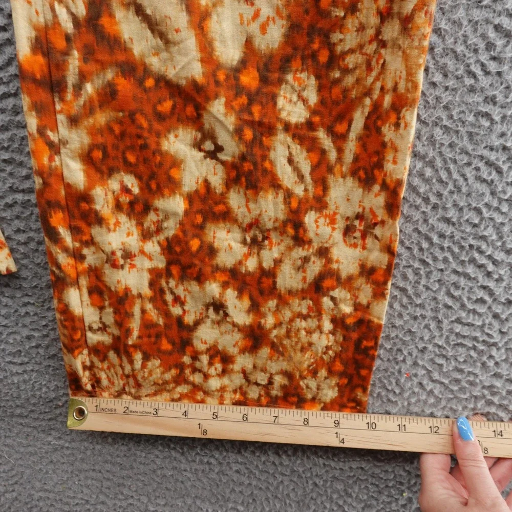 Zara Tie Dye Wide Leg Pants S Orange Beige Womens Linen Cotton Boho‎ Floral - Picture 10 of 12